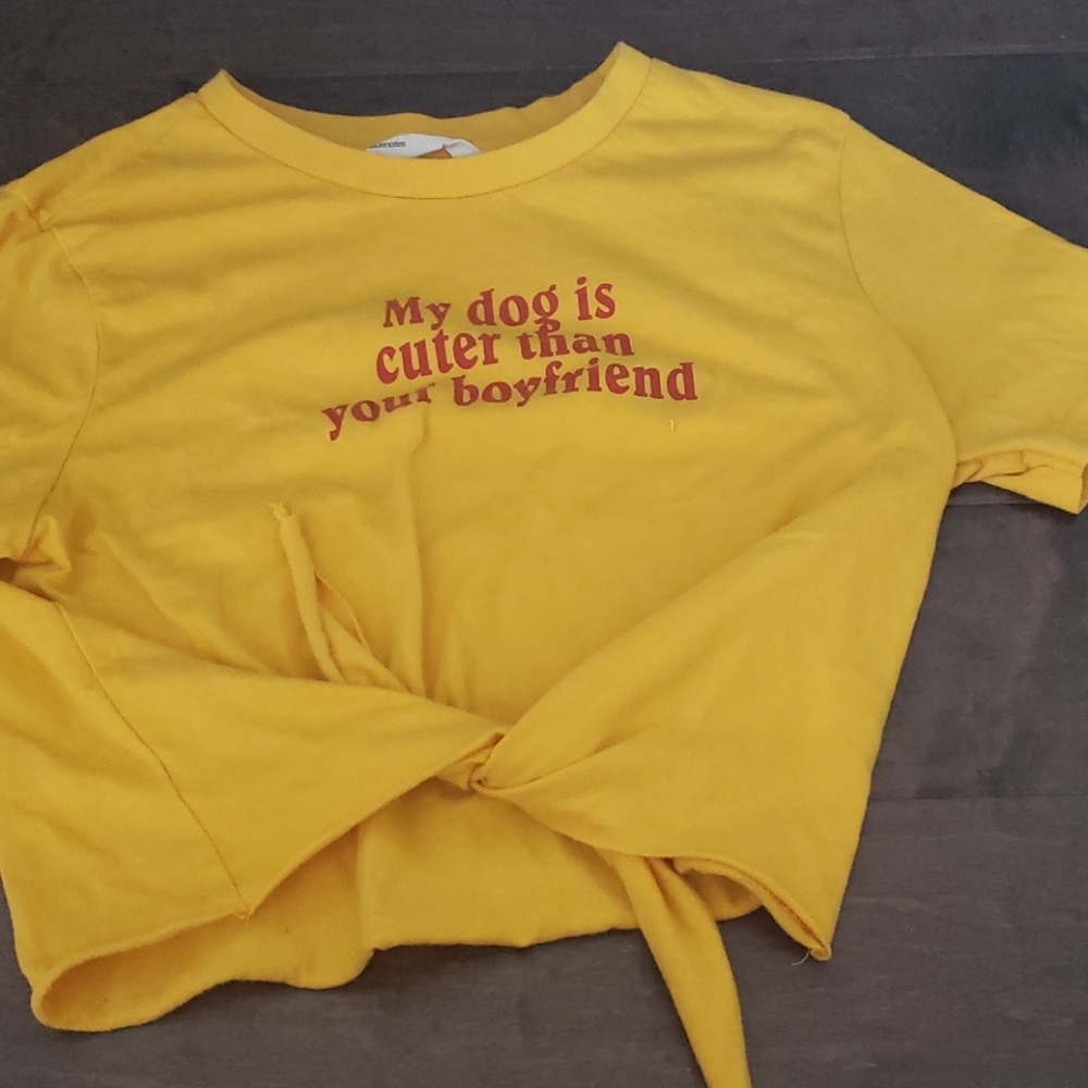 yellow cropped shirt